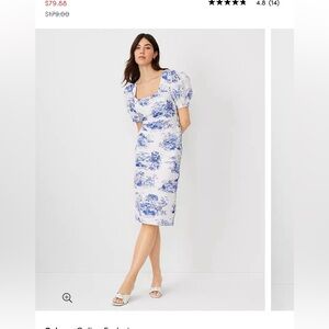 Toile Puff Sleeve Scoop Neck Sheath Dress Ann Taylor 0P